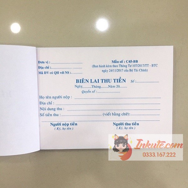 In biên nhận, biên lai thu tiền - dịch vụ in ấn giá rẻ